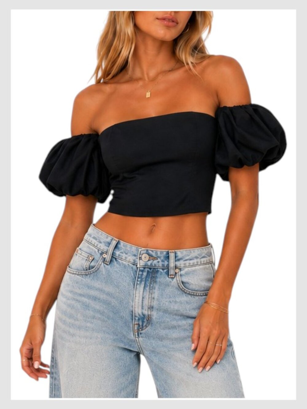 Abercrombie & Fitch Puff Sleeve Crop Top Black S